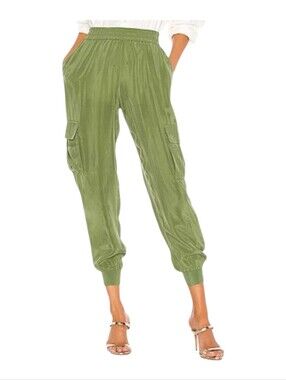 Alice and Olivia Womens Sage Green Cupro Dede Smocked Jogger Cargo Pants Small